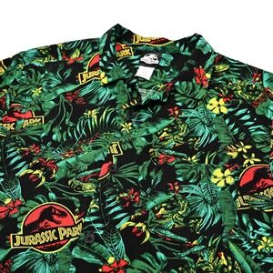 Jurassic Park Classic Logo Hawaiian Jungle AOP Print Button Up Camp Shirt Medium